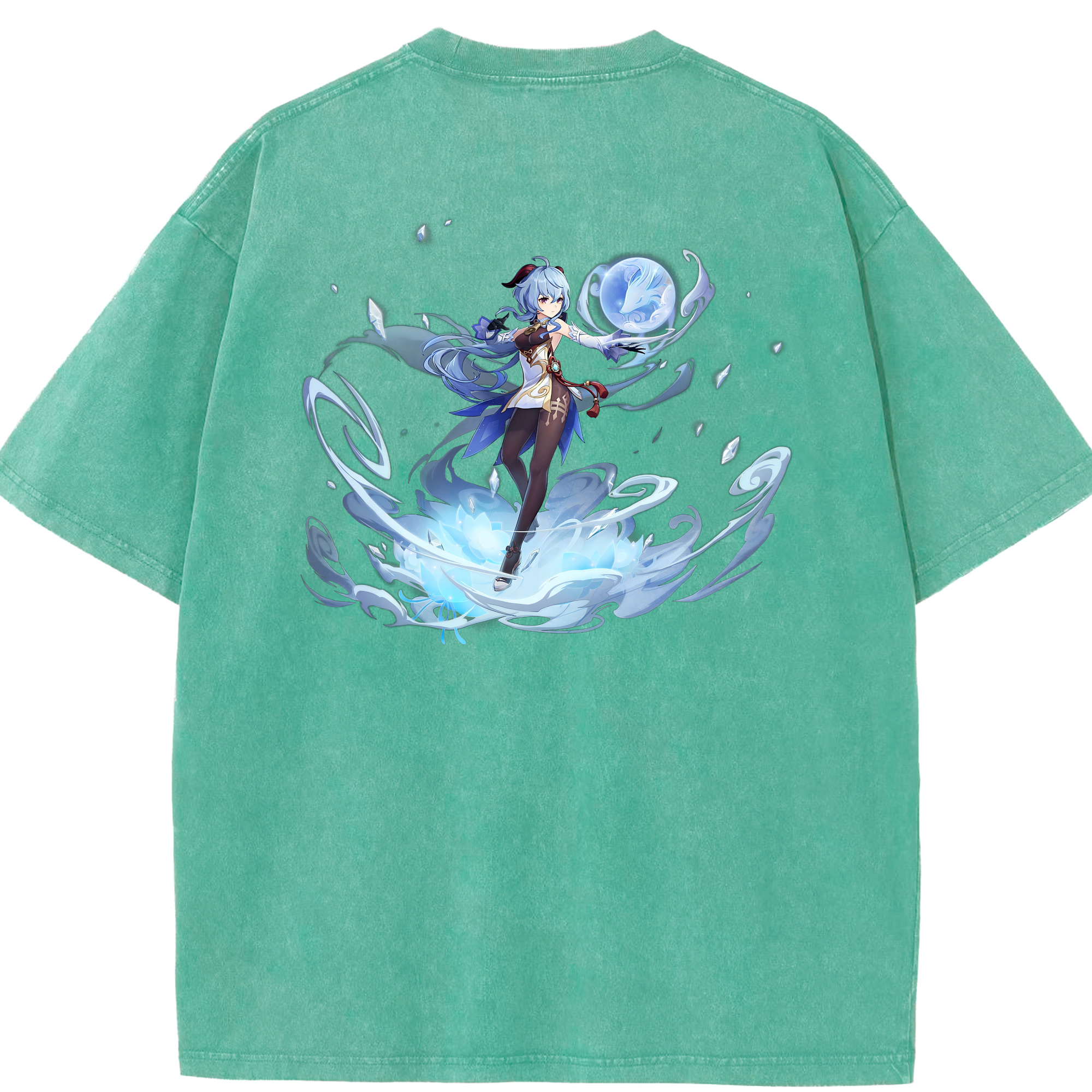 げんし神 甘雨 かんう genshin Ganyu 綿100% ヴィンテージ風 半袖Tシャツ（背面プリント）